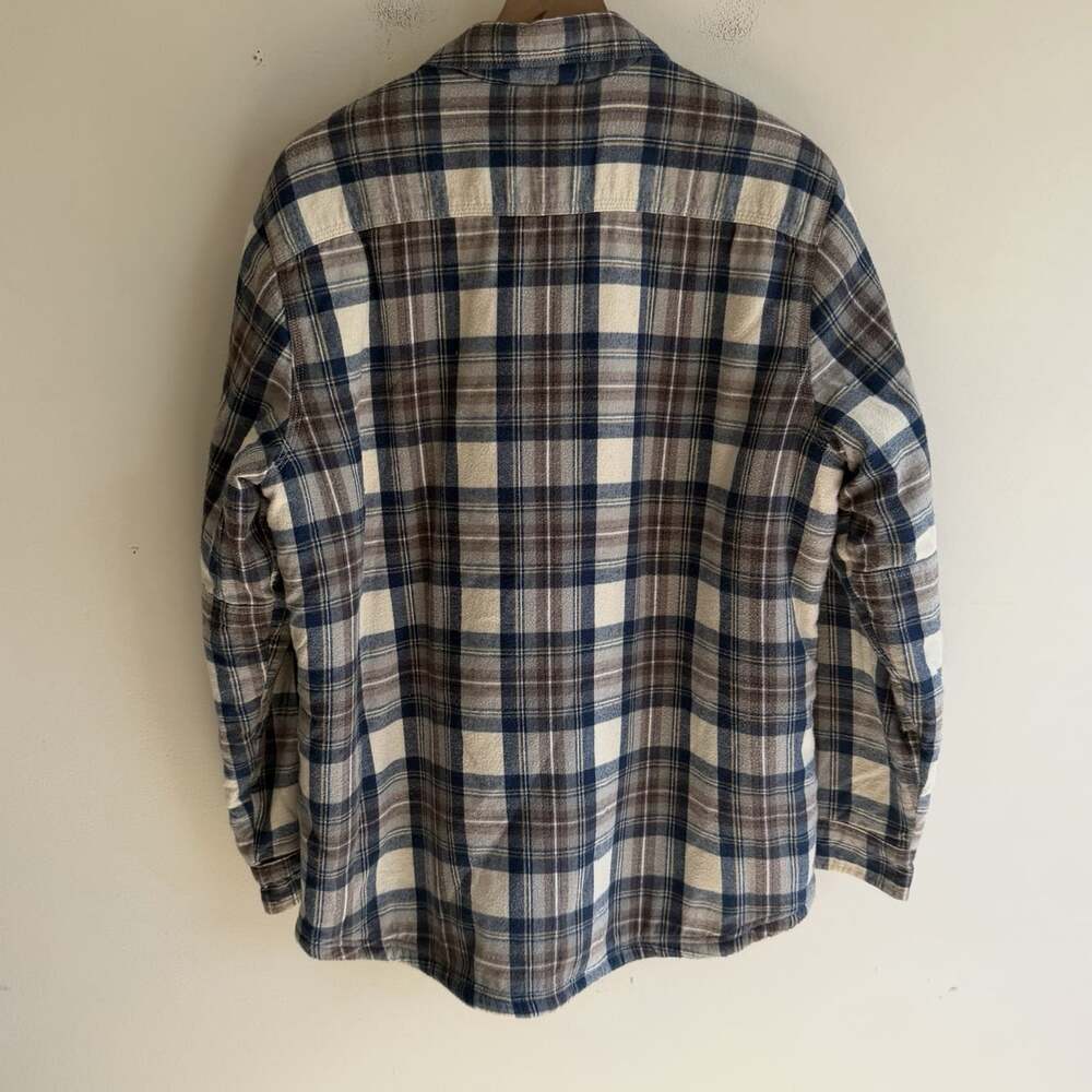 LL Bean Men’s Sherpa Lined Scotch Plaid Shirt Snap Front Shacket Size L Blue - Picture 6 of 7